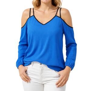 1. state Cold Shoulder Crepe Game On Blouse Electric Sky Size XS